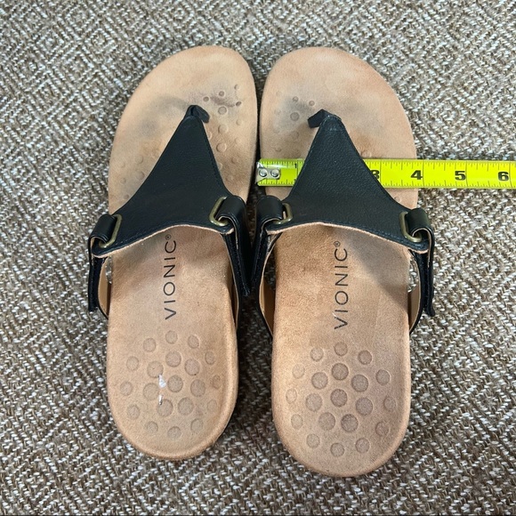 Vionic Wanda Women’s Sz 7.5 Black Leather T-Strap Thong Flip Flop Sandals Casual - Picture 6 of 9